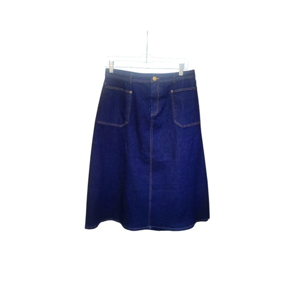 Dark Blue Modest Denim Midi Skirt Size M. AVA JEANS